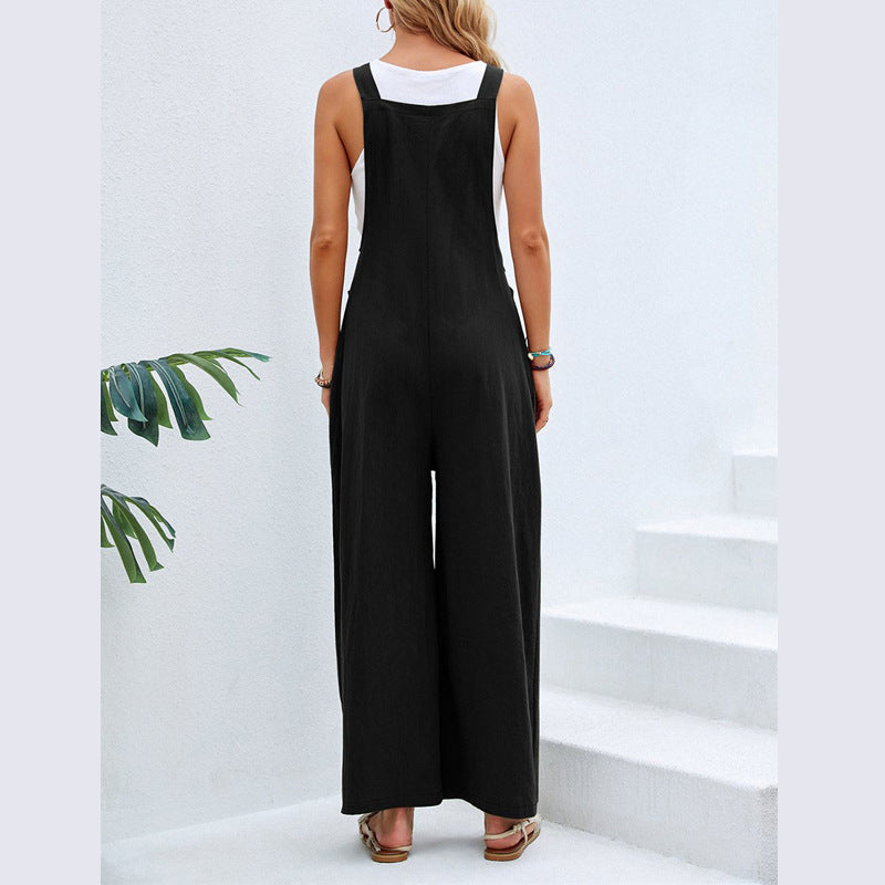 Pantalones de tirantes casuales de color sólido populares para mujer
