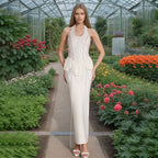 French Halter Solid Color Dress Spring Waist Tight Slimming Sheath Diamond Beaded Dress Women Sailfish