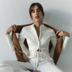 Manteau d'automne-hiver à col montant, coupe ajustée, manches longues, cardigan à double fermeture éclair, manteau en maille thermique pour femme
