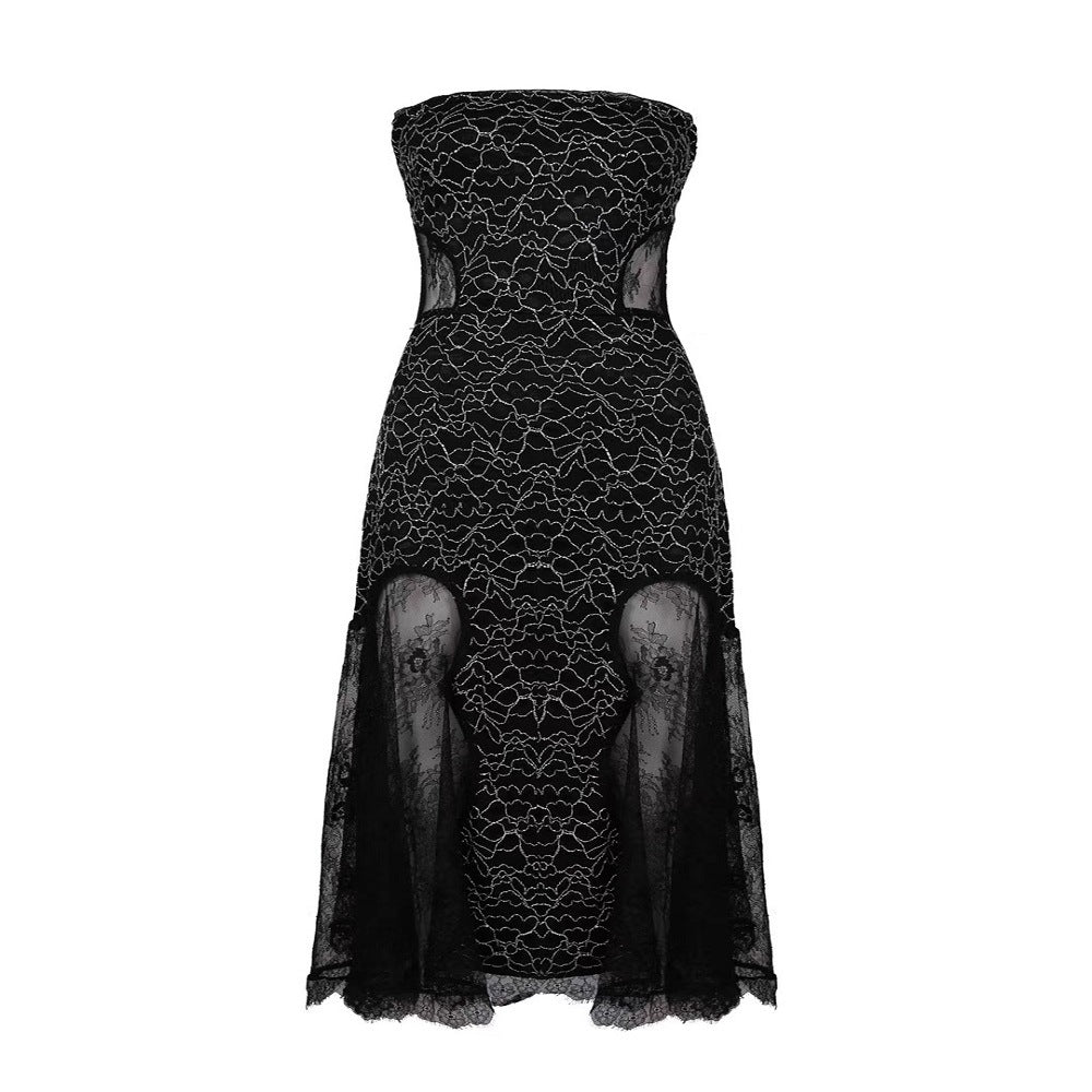 Summer Women Collection Sexy Lace Tube Top Slimming Pattern Dress Low Key Niche Unique Design Girlsdy