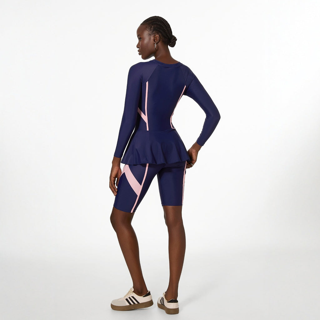 Traje de baño para mujer, estilo siamés, conservador, de manga larga, con protección solar, especial para museos de primavera.