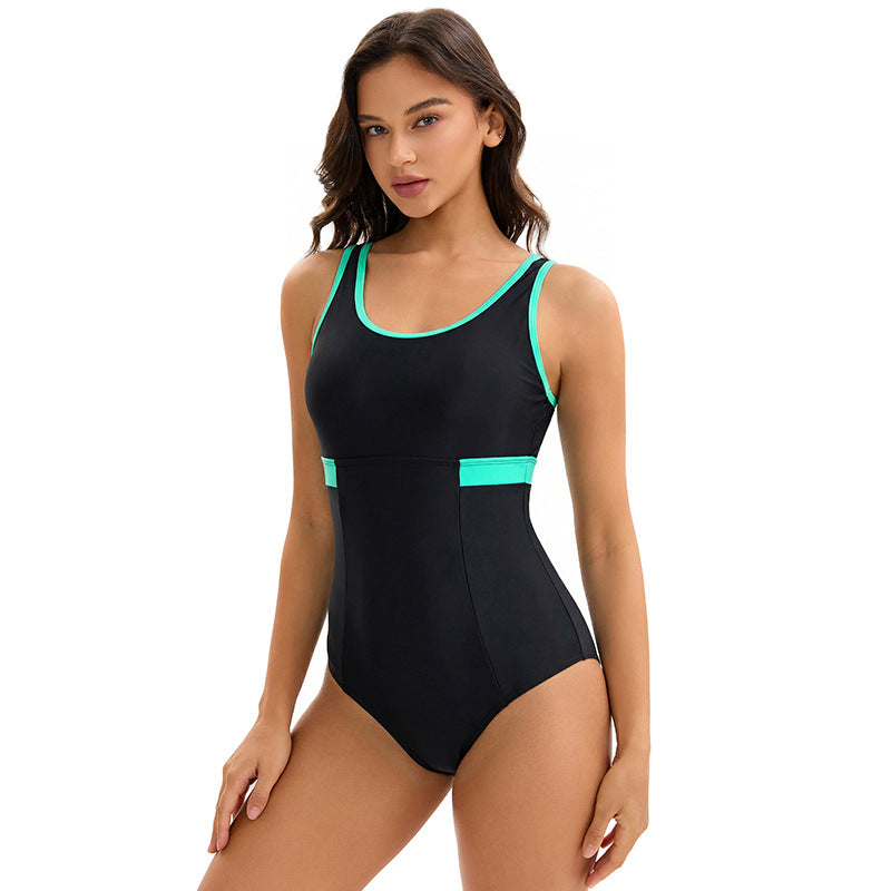 One Piece Swimsuit Ladies Conservative Sports Sexy Beauty Back Triangle Swimming Bianco