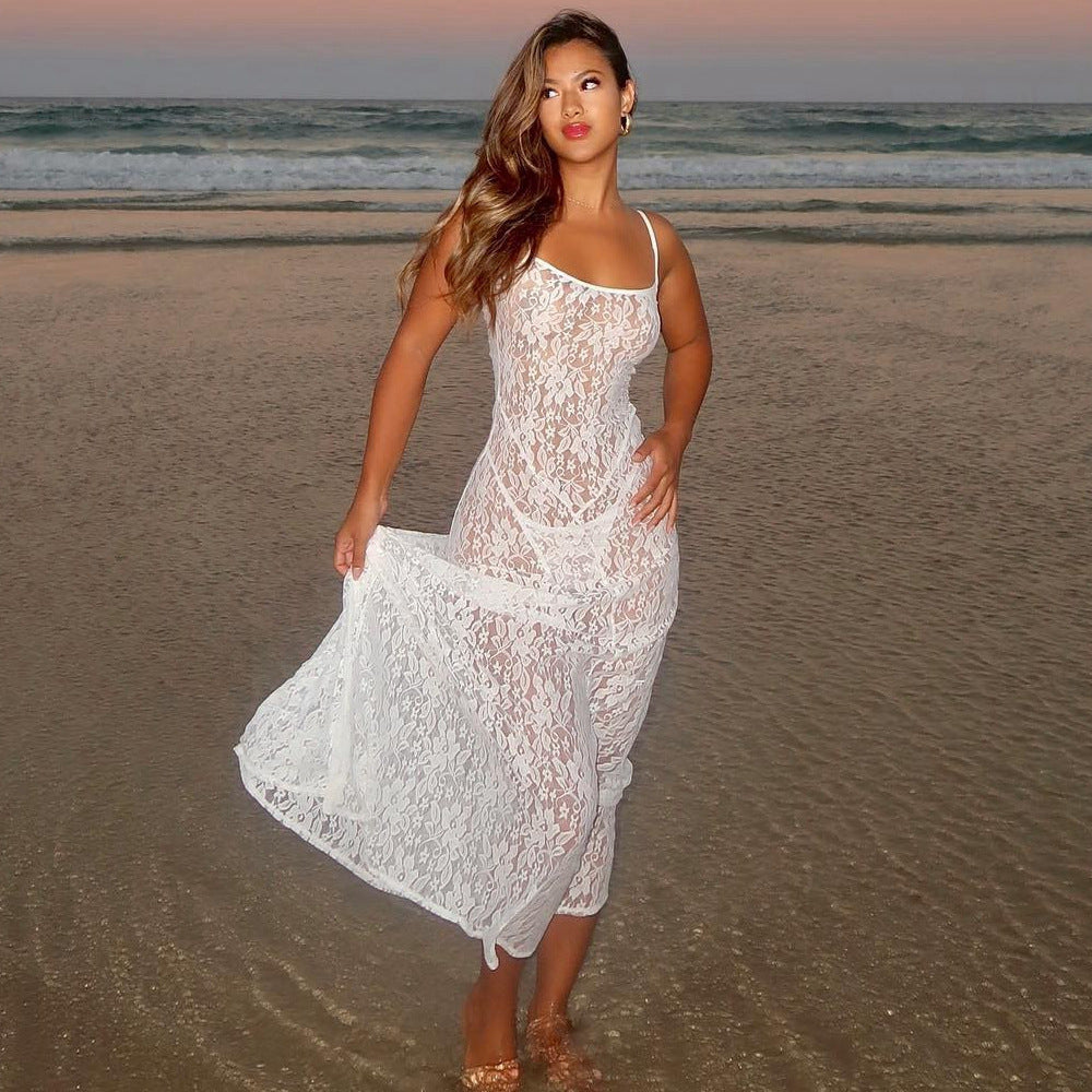Women Clothing Spring Summer Lace Transparent Sexy Sling Dress Women Dress High-Grade Beach Party Sexy SaturdayNight