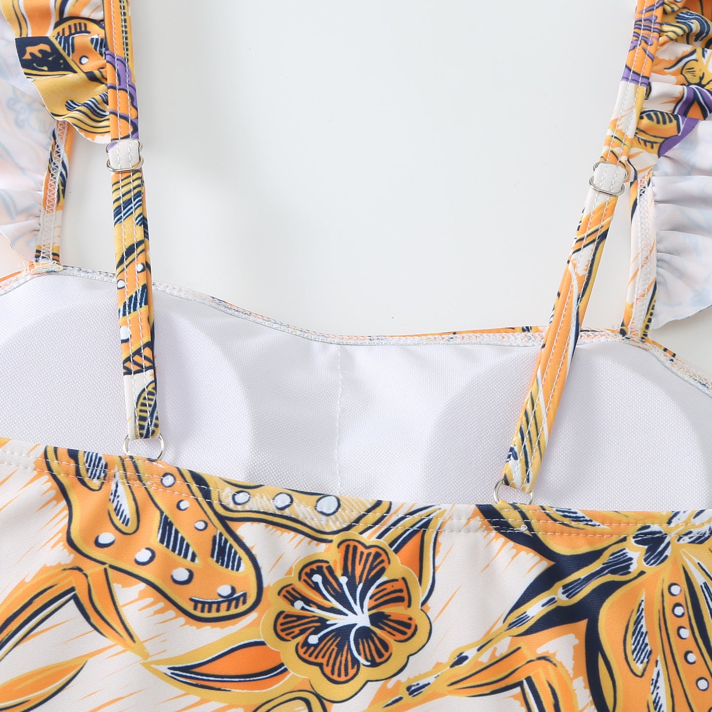 Traje de baño de una pieza con borde volador para mujer, estilo retro, para adelgazar el vientre, vestido de playa de gasa.