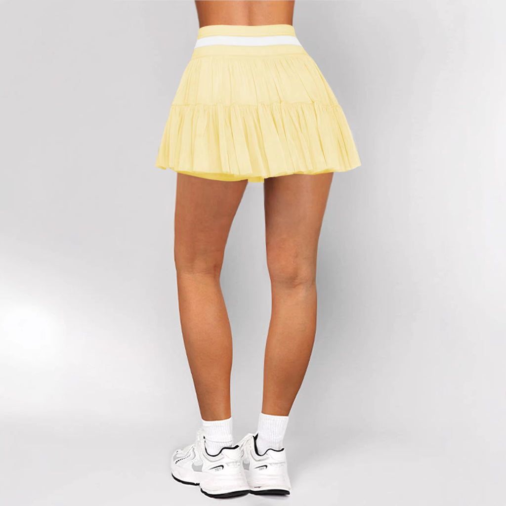 Summer Pantskirt Anti Exposure High Waist Contrast Color Mesh Pleated Skirt Ballet Short Skirt Women Midol