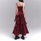 Dark Red Suspenders Dress Concert Birthday Dress High Grade Party Little Dress