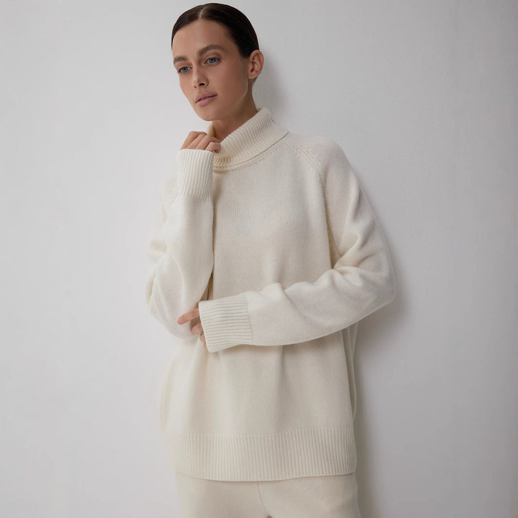 Pull en laine à col roulé pour l'automne et l'hiver, ample et chaud, en maille pour femme
