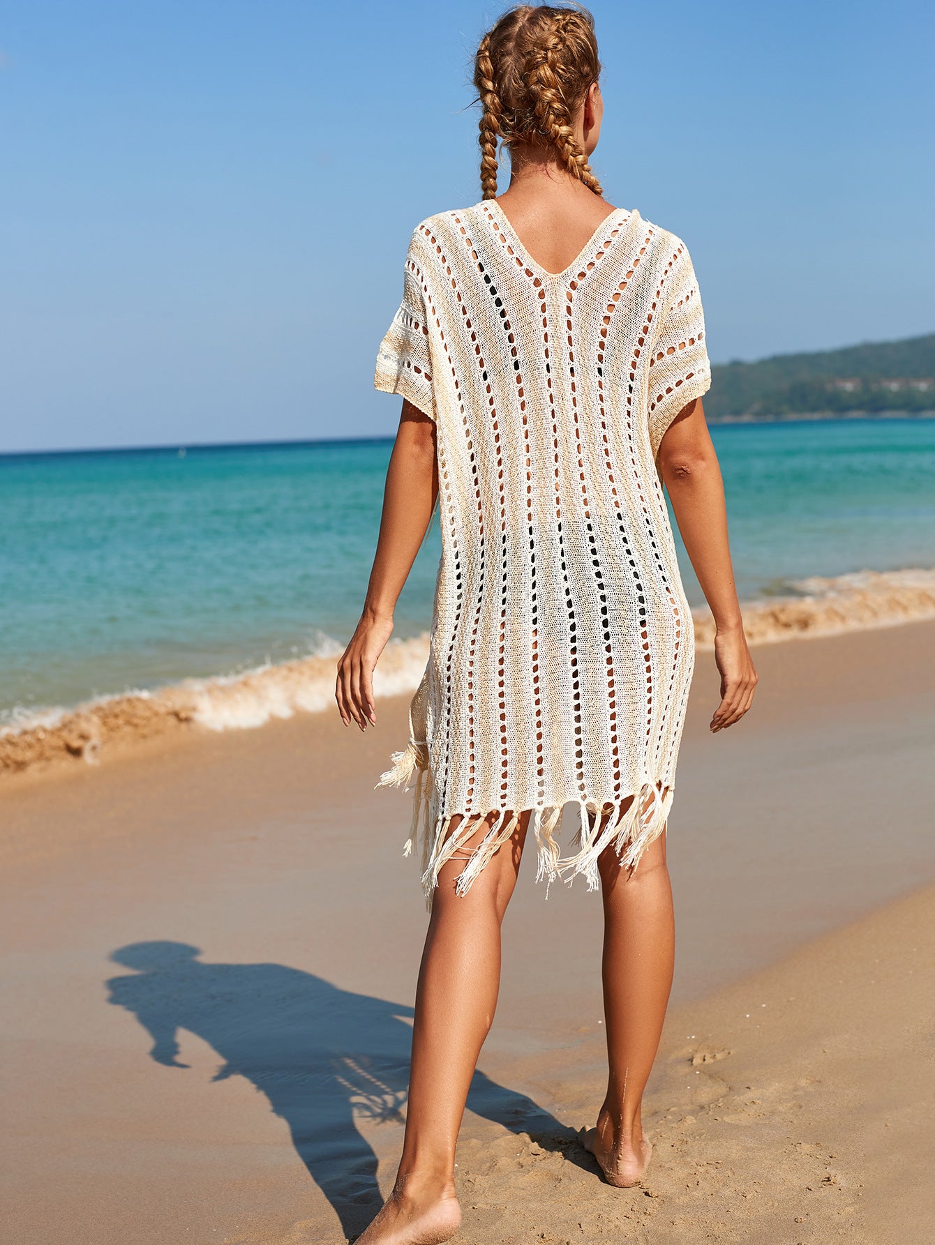 Blusa de punto calada para la cabeza, para vacaciones, informal, para playa, bikini, 3 colores