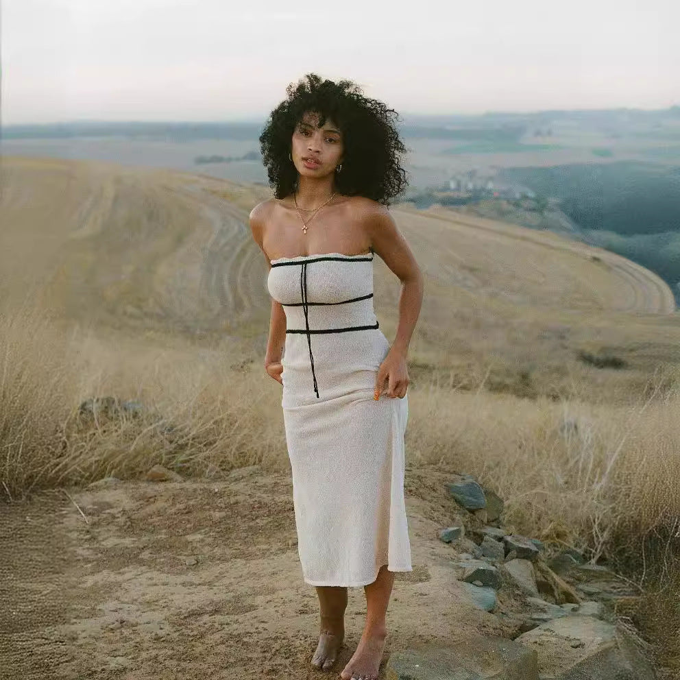 Women Clothing Tube Top Dress High Grade Knitted Maxi Dress Spring Autumn High Grade Maxi Dress Havana