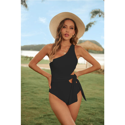 Spring Summer Women Clothing One Piece Swimsuit One Shoulder Single Bikini Lace up Side Cut Swimsuit