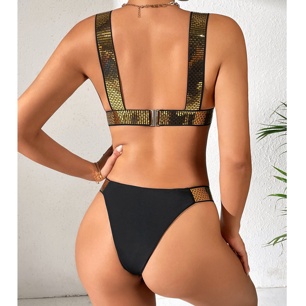 Swimsuit Outer Single Solid Color Special Golden Elastic Bikini Women Seperated Swimwear Triangle Bikini Flash wave