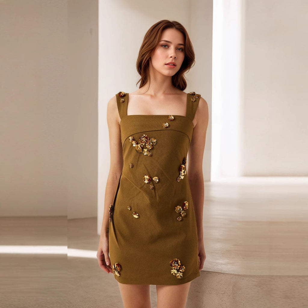 Sweet Dress Casual Office Women Elegance Sleeveless Cinched Short Dress Summer Rogan
