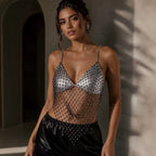 Sexy Light Diamond Fishnet Clothing Chest Necklace Beach Net Drill Halter Sexy Top Sling Women Hadid