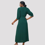 Summer Women Middle Sleeve Green Dress with Belt HUNDRED