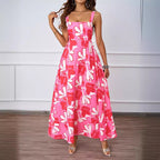 Women Clothing Summer Casual Strap Elegant A line Dress Floral Printed Dress XINXI