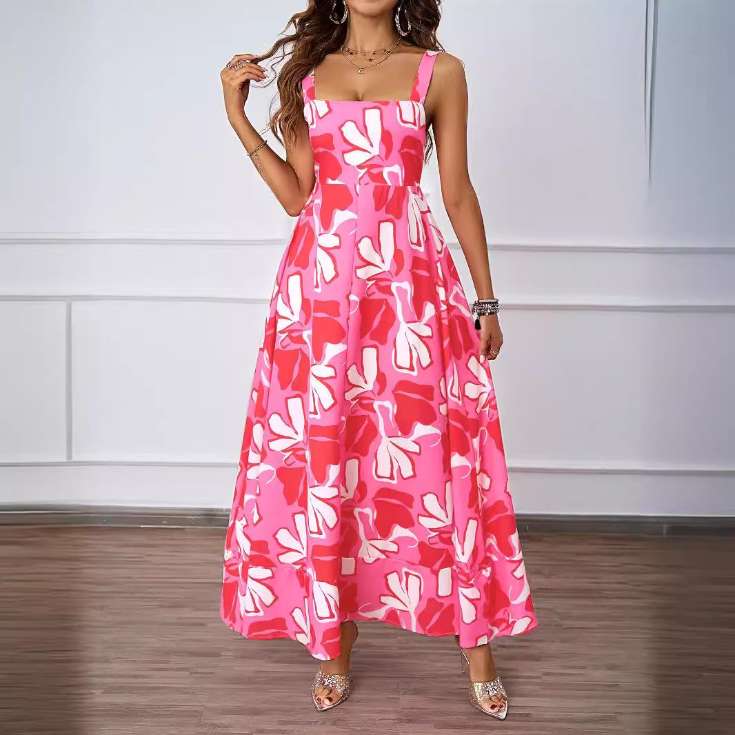 Women Clothing Summer Casual Strap Elegant A line Dress Floral Printed Dress XINXI