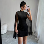 Design Turtleneck Sheath Dress for Women Turtleneck Grenadine Slim Fit Patchwork Slimming Hip Dress Yiskiss