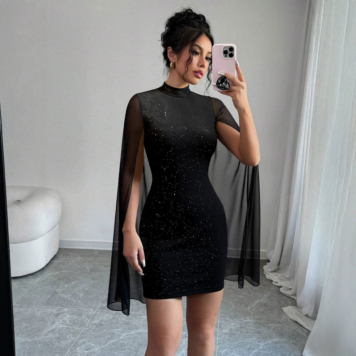 Design Turtleneck Sheath Dress for Women Turtleneck Grenadine Slim Fit Patchwork Slimming Hip Dress Yiskiss
