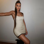 Full Support Summer Sexy Contrast Color Sling Basic Square Collar Sling Dress Women