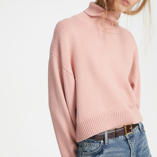 Suéter de punto para mujer, ropa de otoño e invierno, suelto, con cuello alto, corto