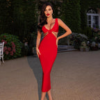 Summer Black White Red Slip Halter Cut out Waist Baring Dress Women Sight