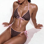 Polka Dot Self Tie Bikini Split Split Swimsuit Women Vacation Seaside Beach Swimming Alina