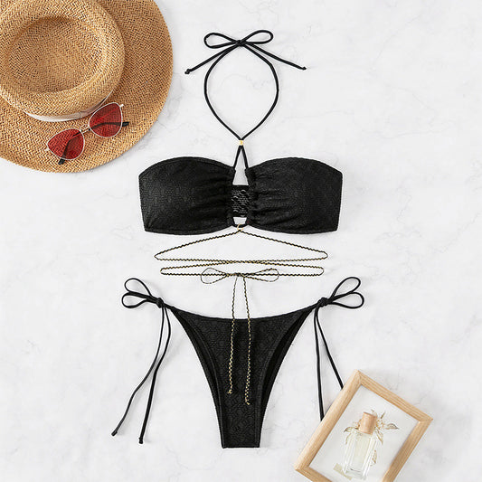 Traje de baño de bikini para mujer, sexy, de color sólido, para playa, primavera