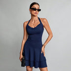 High Cold Elegant Sexy Dress Spring Summer Halter Backless Short Dress Yiskiss