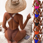 Nuevo traje de baño de una pieza con costuras, bikini para mujer, traje de baño cruzado, bikini de color a juego.