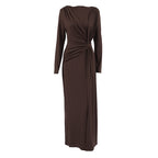 Vestido francés de otoño, vestido largo para mujer, vestido de noche con cintura texturizada y adelgazante.
