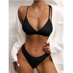 Women Seperated Swimwear Sunken Stripe Solid Color Sexy Bikini Swimsuit