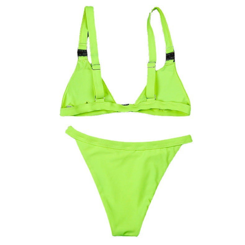Maillot de bain sexy à lacets et boutons-pression pour femme, nouvelle mode, couleur unie, fendu, bikini