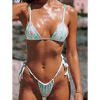 Fresh Printed Rhinestones Three Point Strap Sexy Bikini Split Swimsuit Thunder