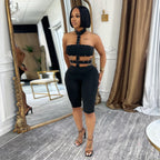 Women Wear Sexy off the Shoulder Bubble Beads Halter Solid Color Jumpsuit Miss Siss