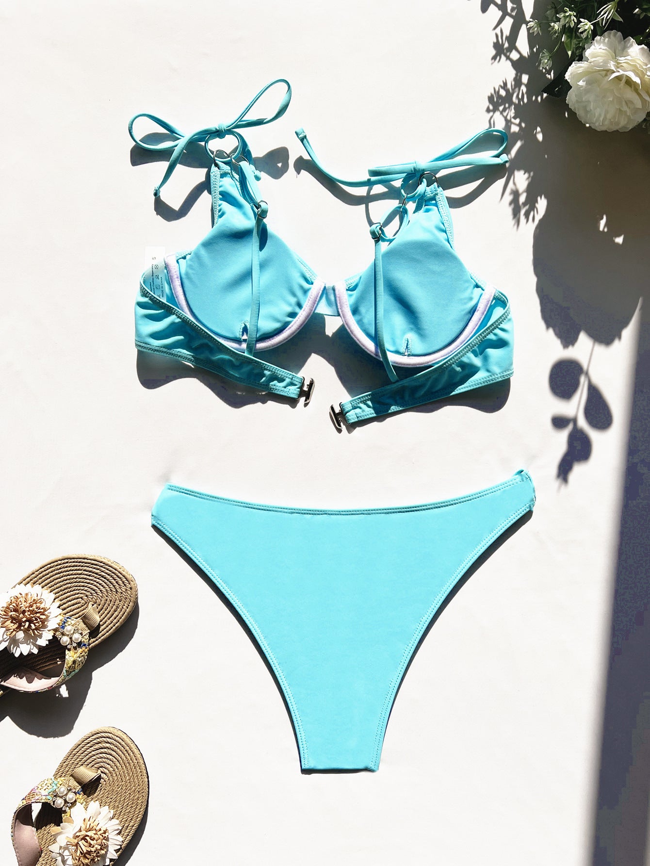 Bikini con aros, traje de baño sexy para mujer, traje de baño de color liso