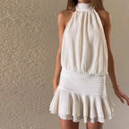 Summer Women Clothing Sexy Backless Lace up Halter Short Dress Cecil
