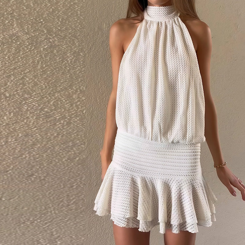 Summer Women Clothing Sexy Backless Lace up Halter Short Dress Cecil