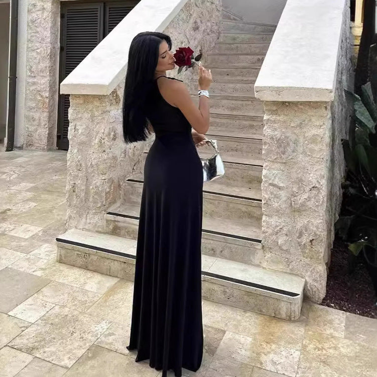 Women Clothing Fall Inner Match Sexy Pleated Slim Private Clothing Maxi Dress Bailess