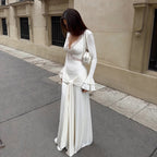 Robe longue élégante pour femme, coupe ajustée, style printanier, ornée de dentelle sexy.