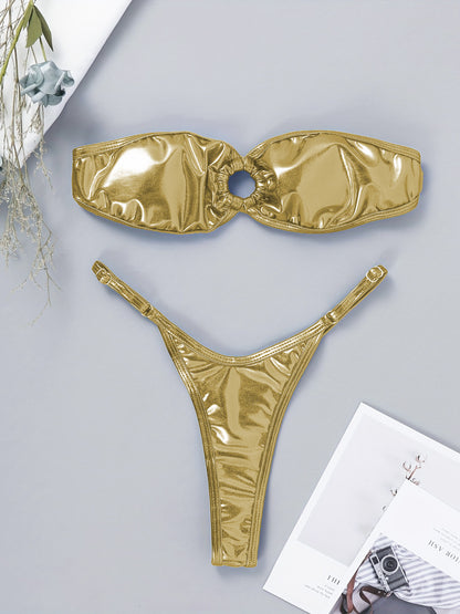 Bikini dividido Traje de baño Top de tubo dorado Traje de baño sexy sin espalda Bikini dividido Bikini