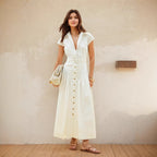 Popular Collared Dress Single Breasted Women Summer Slimming Slim Dress Simple Office Women Clothing Rogan