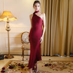 Women Spring Summer Sexy Backless Lace up Halter Ribbon Dress BULLINGER