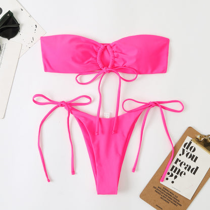 Bikini de dos piezas con parte superior de tubo y abertura en la espalda para mujer, traje de baño de playa sexy
