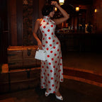 Women Clothing Sexy Backless Polka Dot Bow Hanging Collar Vacation Dress Dores