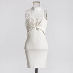 Sexy Sleeveless Elegant Design Hollow Out Cutout Twist Slim Fit Slimming Knitted Dress Women OFMY