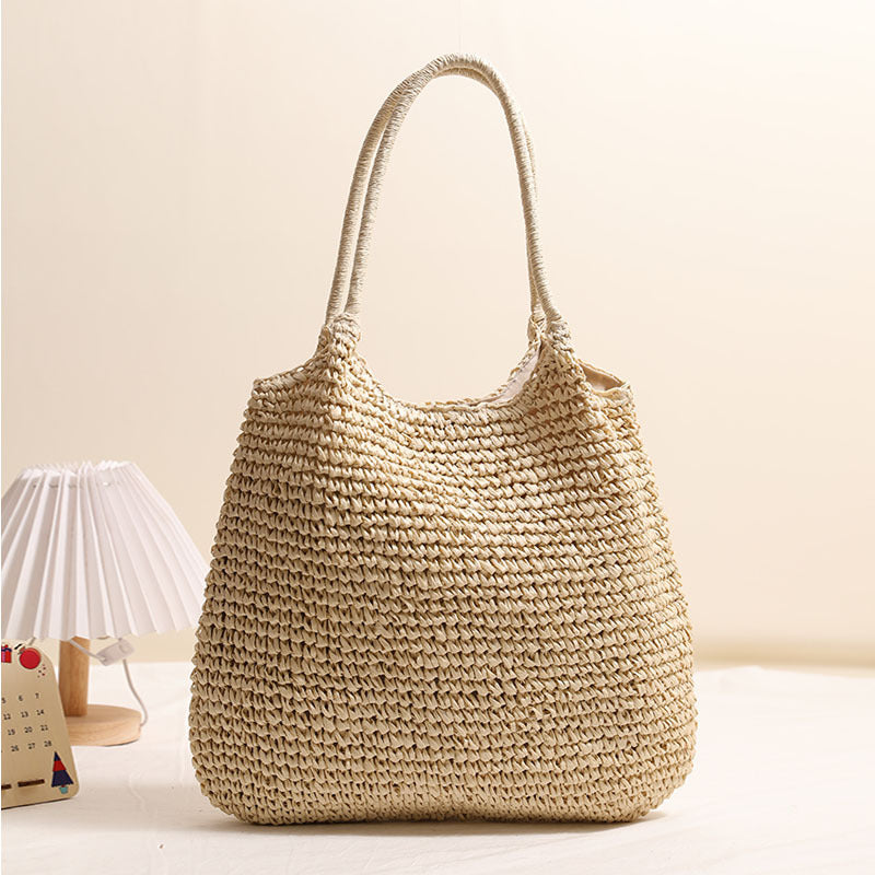 Bolso de paja de gran capacidad, bolso informal de hombro tejido, bolso de playa para vacaciones, bolso para mujer 