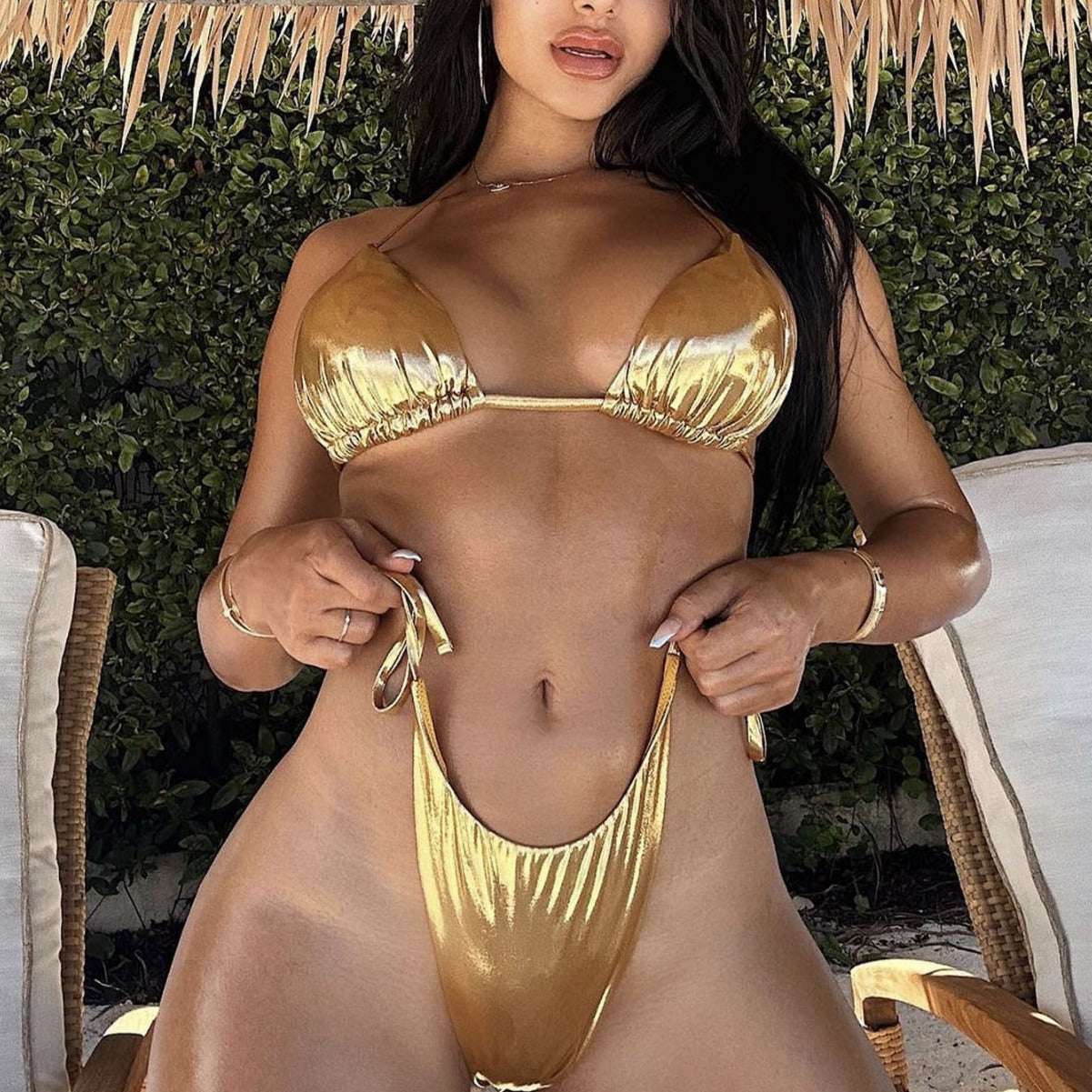 Bikini dividido Bikini con cordones Traje de baño de dos piezas Dos piezas