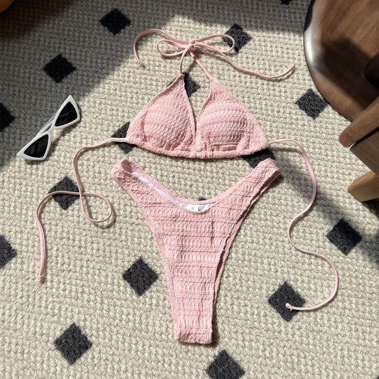 Traje de baño de dos piezas con tirantes finos y cordón ajustable
