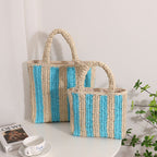 Vertical Stripes French Straw Bag Portable Contrast Color Straw Bag Woven Bag Women's Bag Seaside Vacation Beach Bag EaseWoven