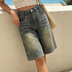 Rhinestone Wide Leg Jeans for Women Spring Autumn Design Trendy Do the Old Cowboy Sexy Middle Pants for Women ShineQuill